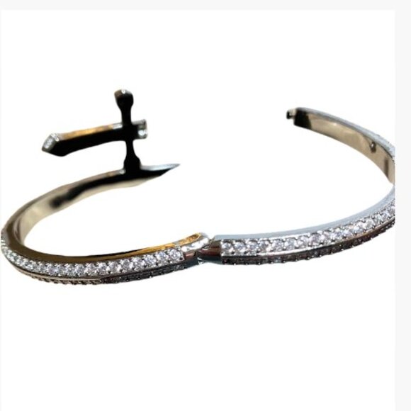 Sword of Justice Open Cuff Design Silver-Tone with Pave Cubic Zirconias EUC S/M - Picture 6 of 7